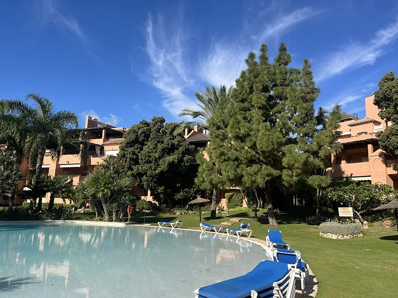 Piscina y vegetación en la urbanización San Pedro